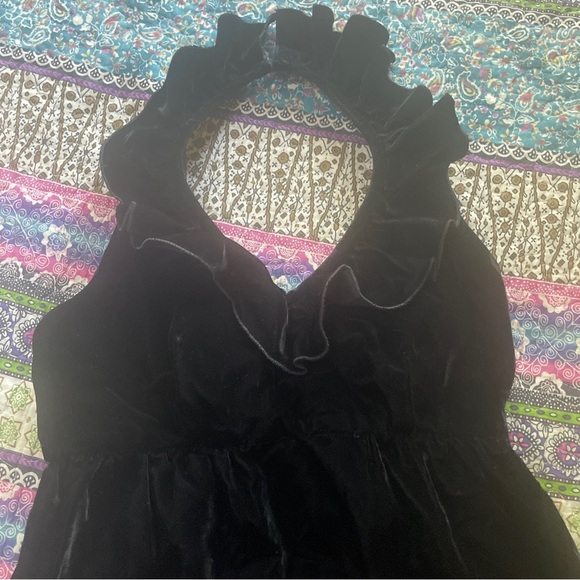 Vintage Neusteters Designer Black Velvet Halter Ruffle Maxi Dress Gown Size 9 - Picture 1 of 5